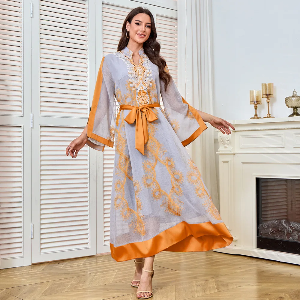 Africa Clothing Ramadan Muslim Saudi Arabia Middle East Dress Dubai Abaya Dresses Embroidered Diamond Mesh Robe