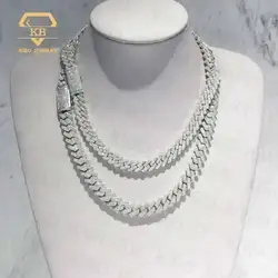 Ready For Ship Mens Hip Hop Jewelry 10mm 12mm 925 Sterling Silver Moissanite Cuban Link Chain Iced Out Necklace
