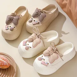 Summer Women's Hole Shoes Cute Bow Thick Sole Anti Slip Resistant Women's Baotou Slippers for Home Outdoor Garden ShoesSummer Wo