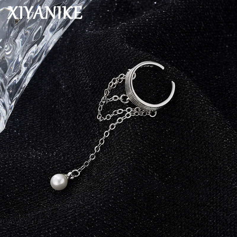 

XIYANIKE Multi Layer Textured Chain Tassel Pearl No Hole Ear Bone Clip Earrings For Women French Fashion New Jewelry Party Gift