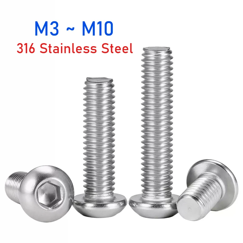 M3 M4 M5 M6 M8 M10 316 Stainless Steel Hex Socket Head Screw Round Inner Hexagon Machine Furniture Bolt