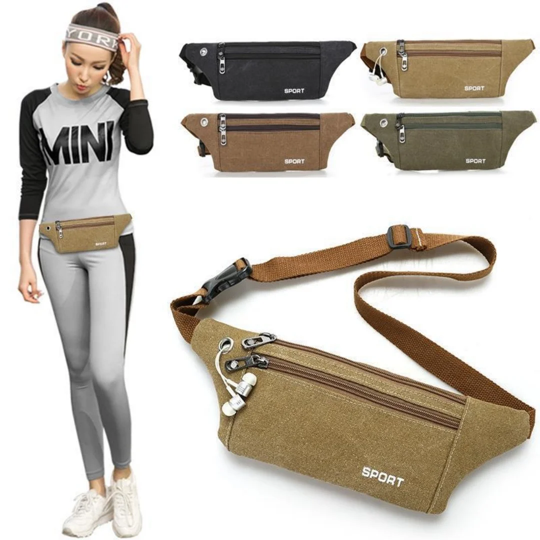 Unisex Canvas Multi-Layer Lightweight Fanny Pack for Outdoor Running Travel Cycling Shopping Daily Commuting Mobile Storage Bag