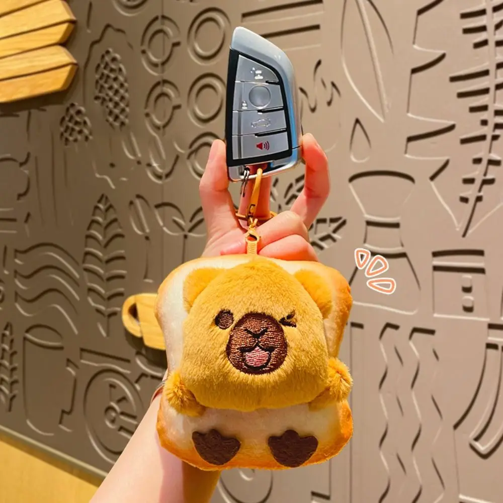 Cute Toast Shape Capybara Keychain Cartoon Accessories Plush Doll Bag Pendant Creative Soft Stuffed Toys Purse Gifts