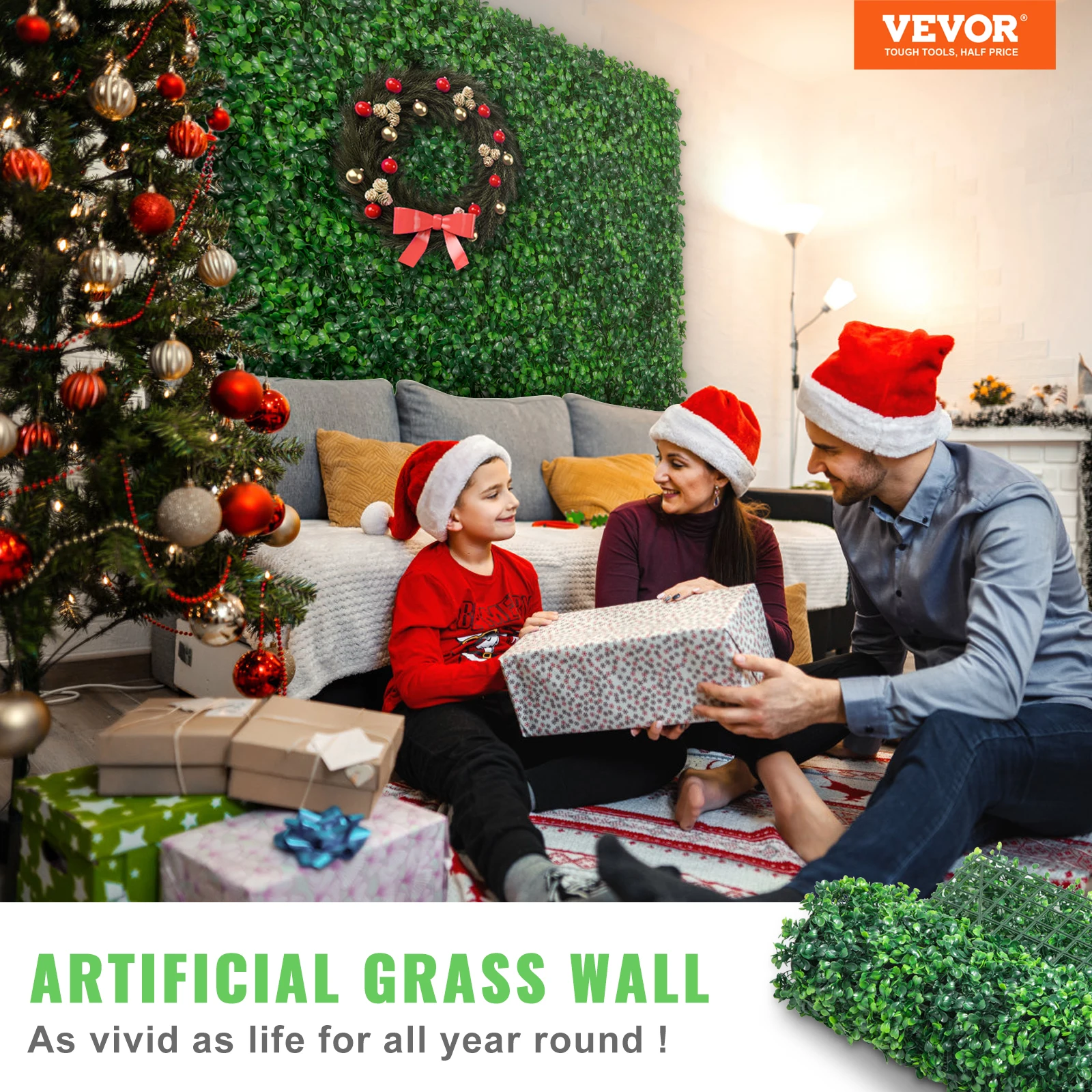 VEVOR Artificial Boxwood Panel 24pcs Boxwood Hedge Wall Panels Artificial Grass Backdrop Wall for Decor Fence Indoor/Backyard