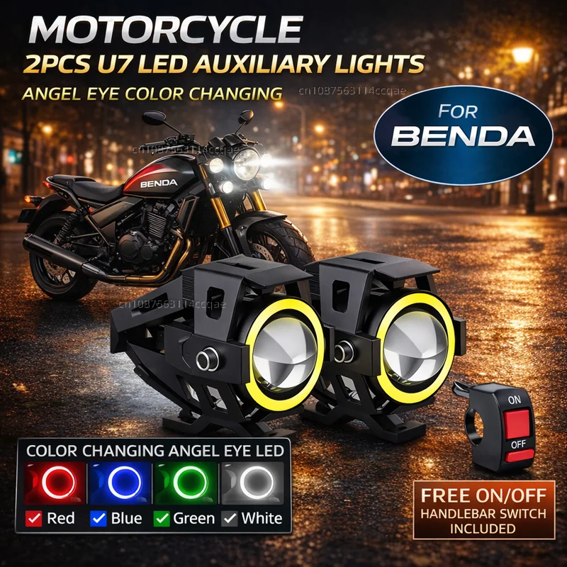 Waterproof Motorcycle LED Headlight 3000LMW U7 Motorbike LED Driving Fog Spot Light with Switch For Benda Chinchilla 300 450