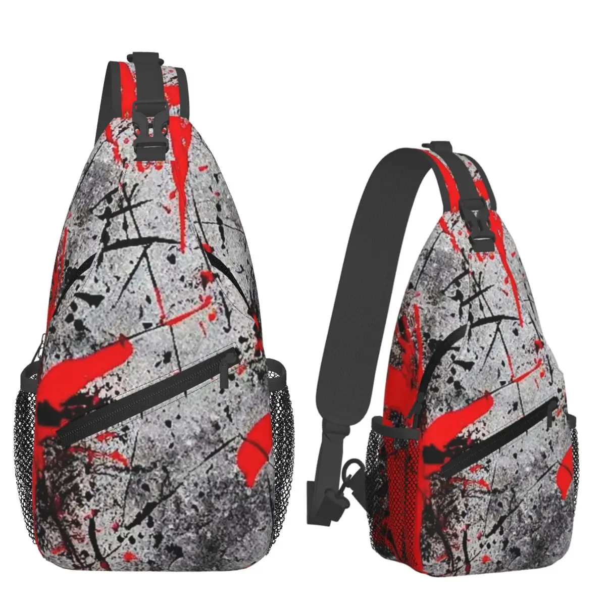 Cool Black And Red Graffiti Pattern Chest Bag Men Sling Crossbody Backpack Chest Bag Travel Hiking Daypack Shoulder Bag