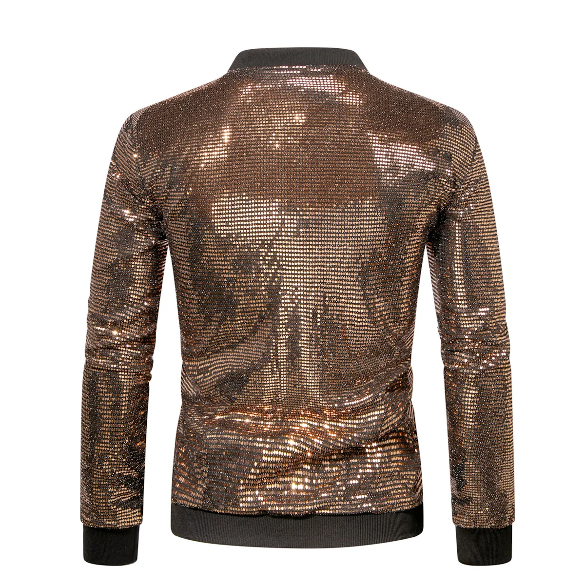 2026 Men's Gold Long Sleeve Jacket, Baseball Collar Zipper Control Switch Jackets,Round Metal Piece Decoration Top, Silver Coat