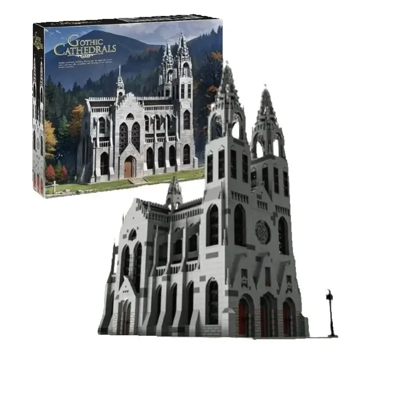 Gotische Kathedrale Modulare Gebäude Klemmbausteine Set Mittelalterliche Kirchenarchitektur Bausteine Modellbausatz mit Detaillierten Türmen und Bogenfenstern DIY Montage Spielzeug für Erwachsene