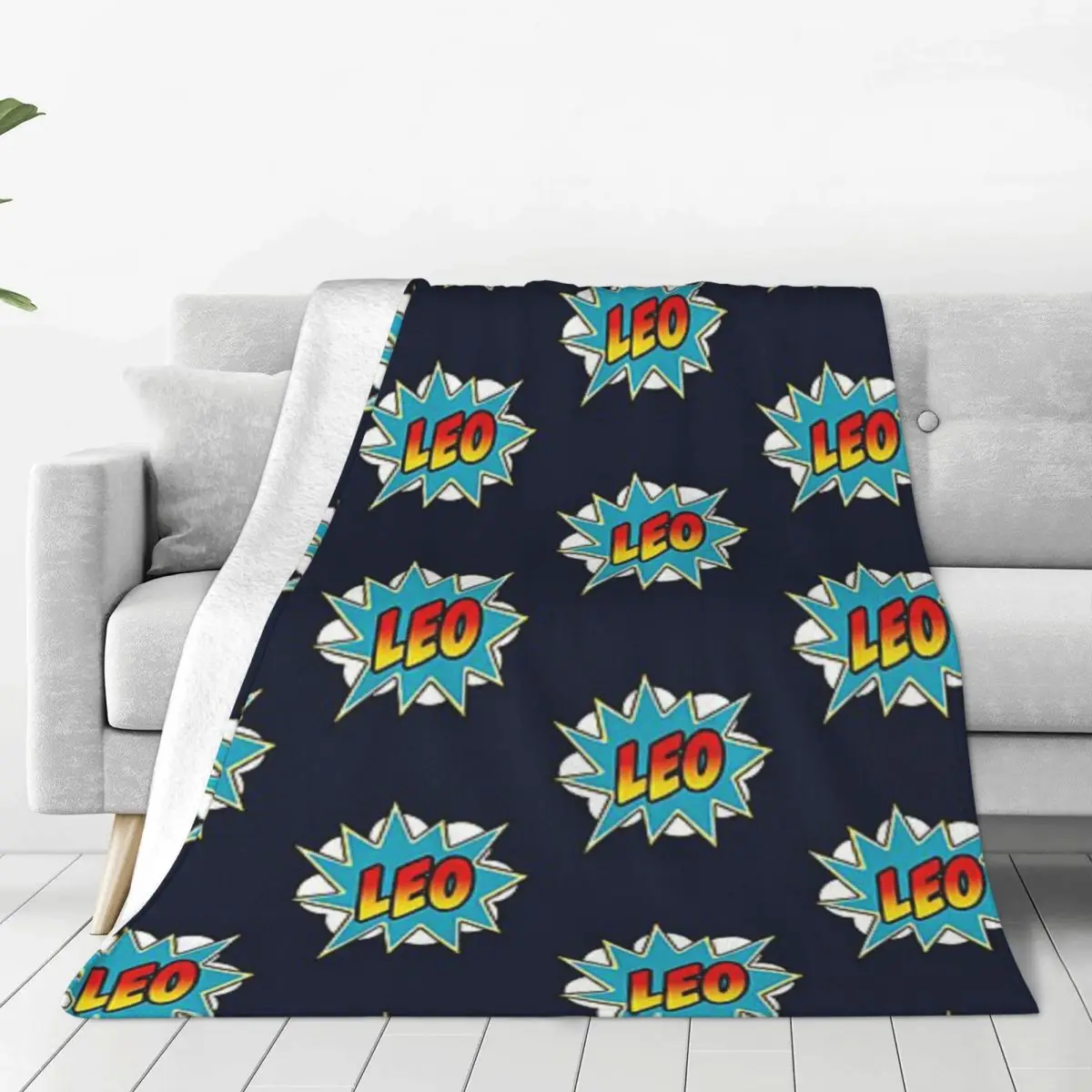 

Boys Leo Name Comic Book Superhero Blanket Flange Textile Decor Portable Super Soft Throw Blankets