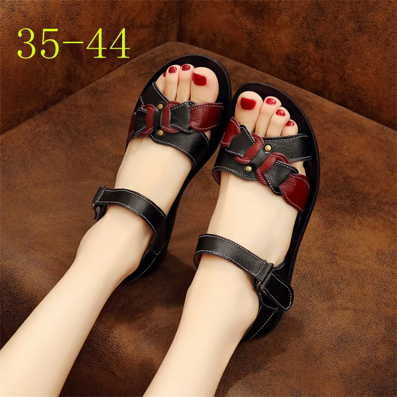 Summer Sandals for Women Wedges Shoes Orthopedic Lightweight Pu Leather solid comfort ladies beach Sandalias De Mujer plus size