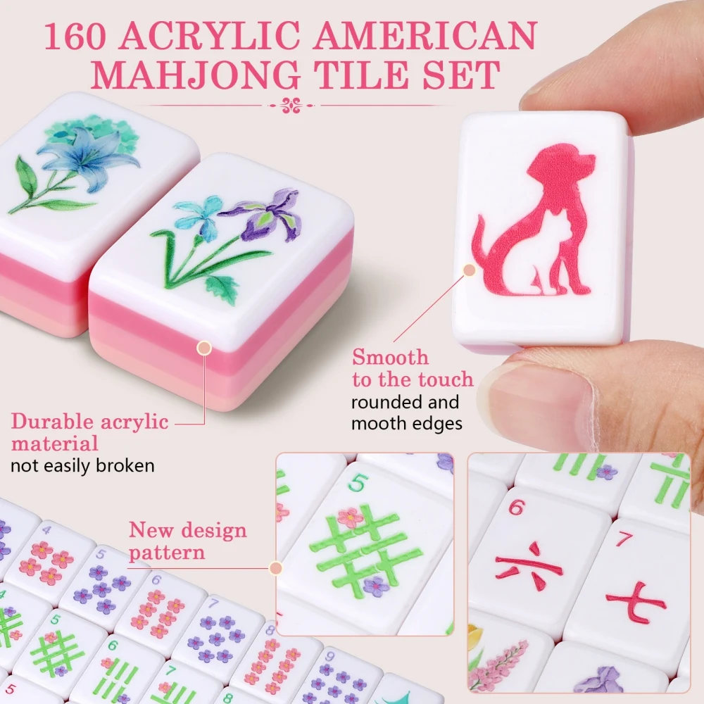 Acrylic American Mahjong Tile Mah Jongg Tiles for Hand Shuffle Classic Table Game for Adults Game Night Social Club Travel Gifts