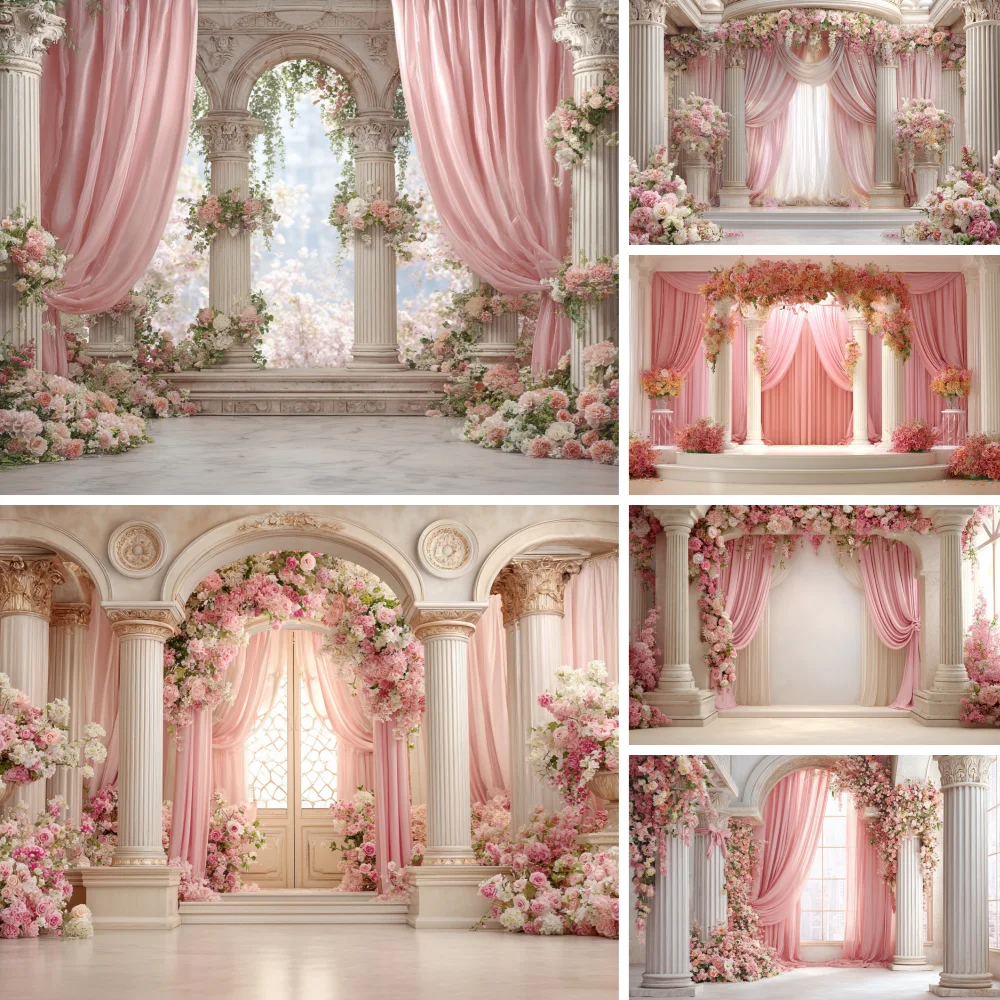 Pink Flower Wall Curtain Photography Backdrop Wedding Photo Background Baby Shower Birthday Party Decor Photo Studio Props
