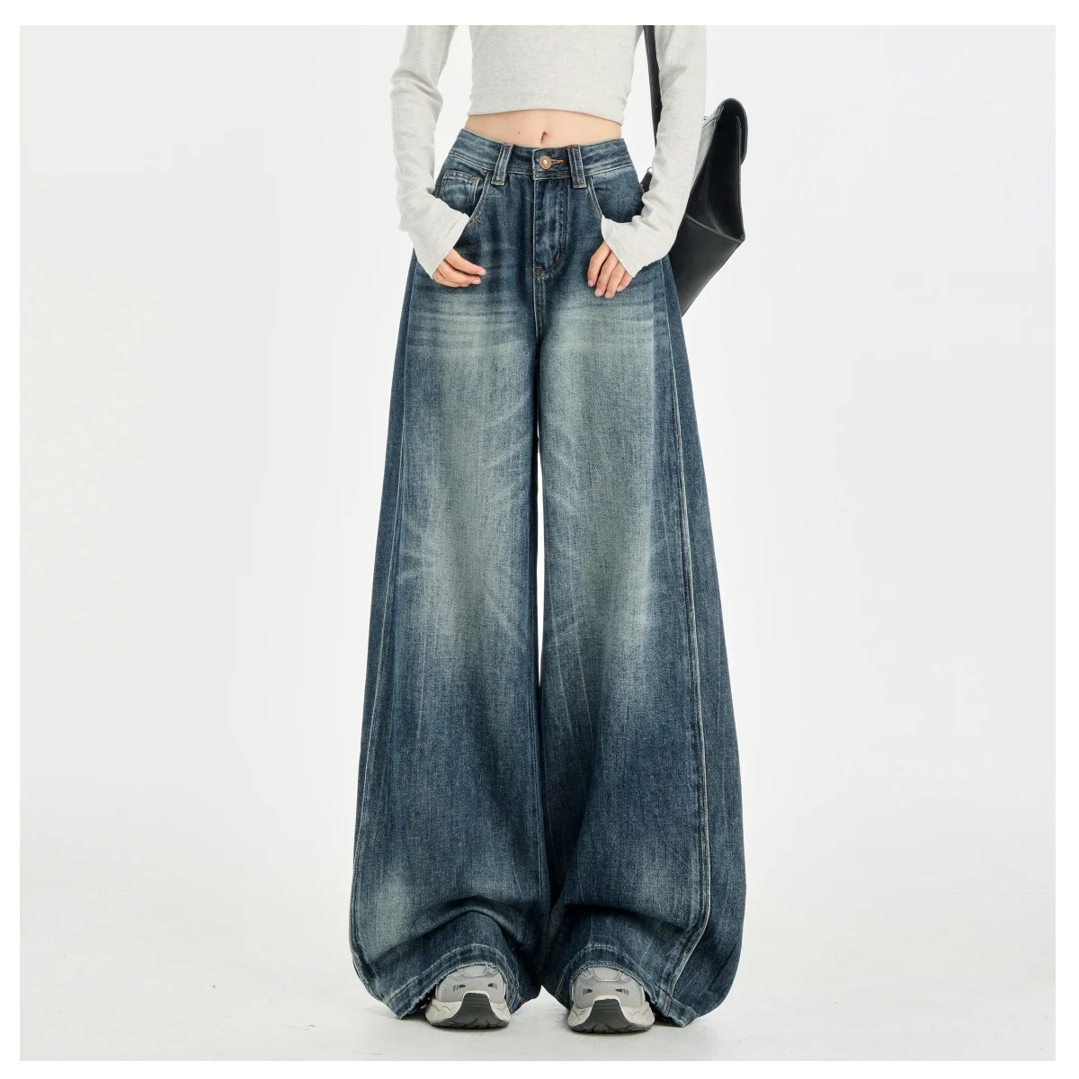 

American Retro Straight Jeans Women's Fashion Casual Slim High Street Wide Leg Pants Y2K Floor Mopping Pants Autumn and Winter