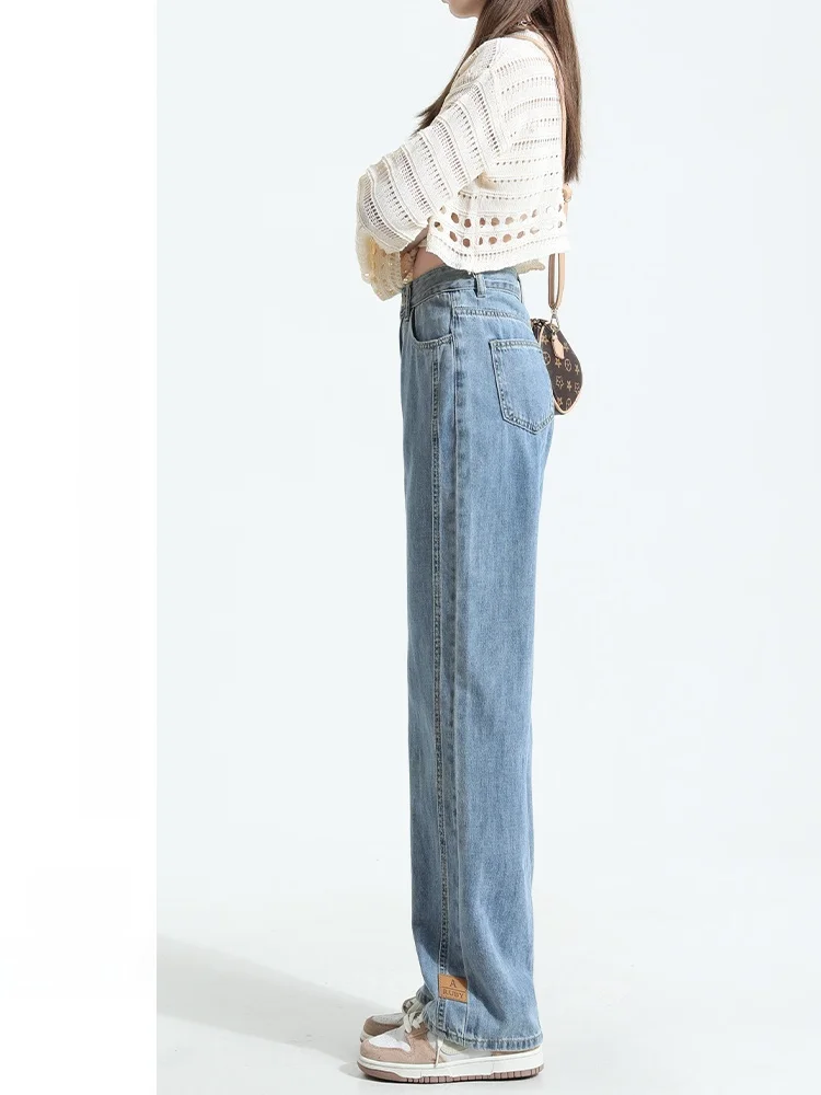 

Женские джинсы с высокой талией и широкими штанинами, свободного прямого кроя, больших размеров, весна-осень, длина в пол