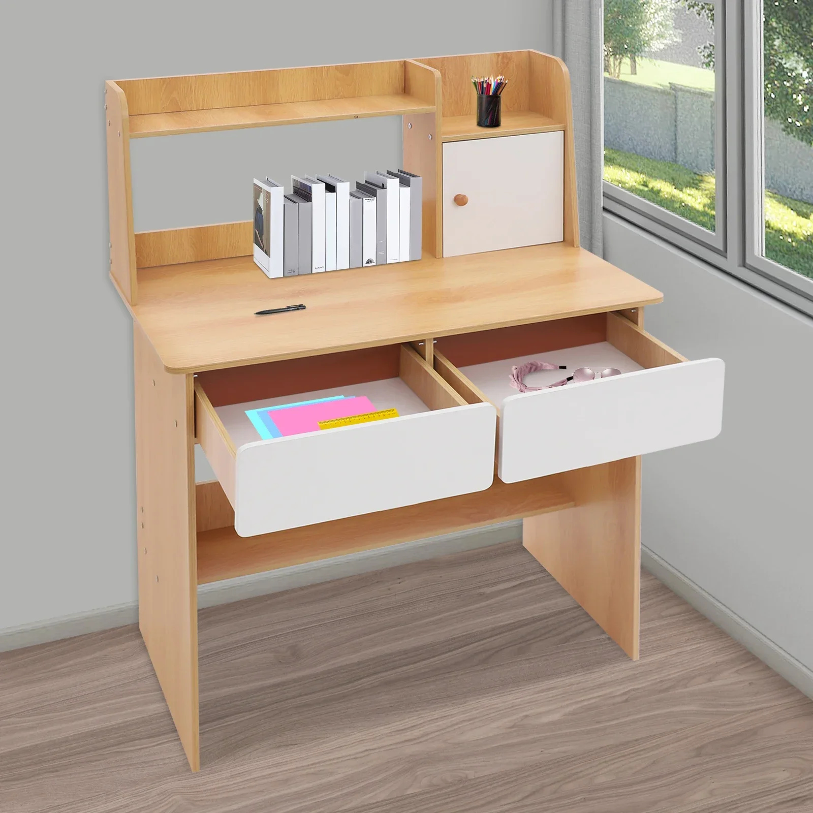 Kids Study Table with 2 Drawers, Desk for Bedroom, Study Desk