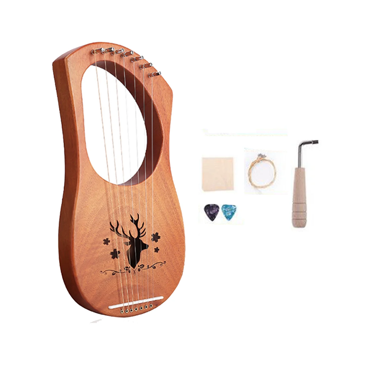 

7 String Lyre Harp Wood String Instrument with Carry Bag Extra String Set and Accessaries Style