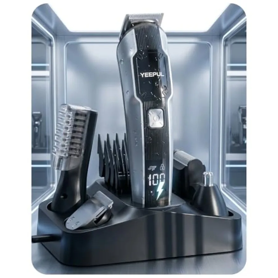

[2026 Upgraded] Men's Beard Trimmer and Hair Clippers All-in-One Grooming Kit with Charging Dock IPX7 Waterproof Cordless USB-C