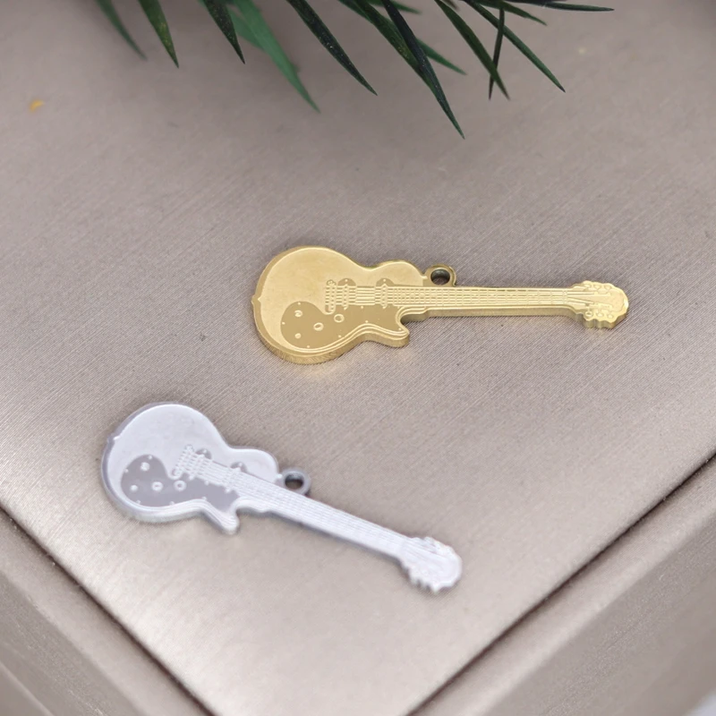2PCS Musical Instrument Charms Guitar Violin Horn Sax Bass DIY Craft Necklace Keychain Jewelry Making Stainless Steel Pendant