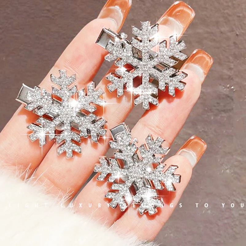 Silver Snowflake Mini Hair Clip Women Girls Sweet Side Bangs Clip Glitter Shiny Edge Hairpins Barrettes Cute Christmas Headwear