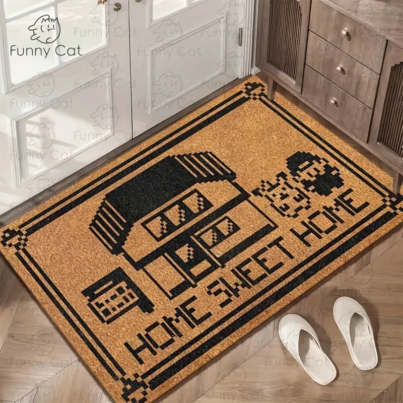 VIKAMA Pixel Cabin Eingangsbodenmatte, lustiger Cartoon-Teppich für Kinderzimmer, für drinnen und draußen, Willkommens-Fußmatte, Heimdekoration