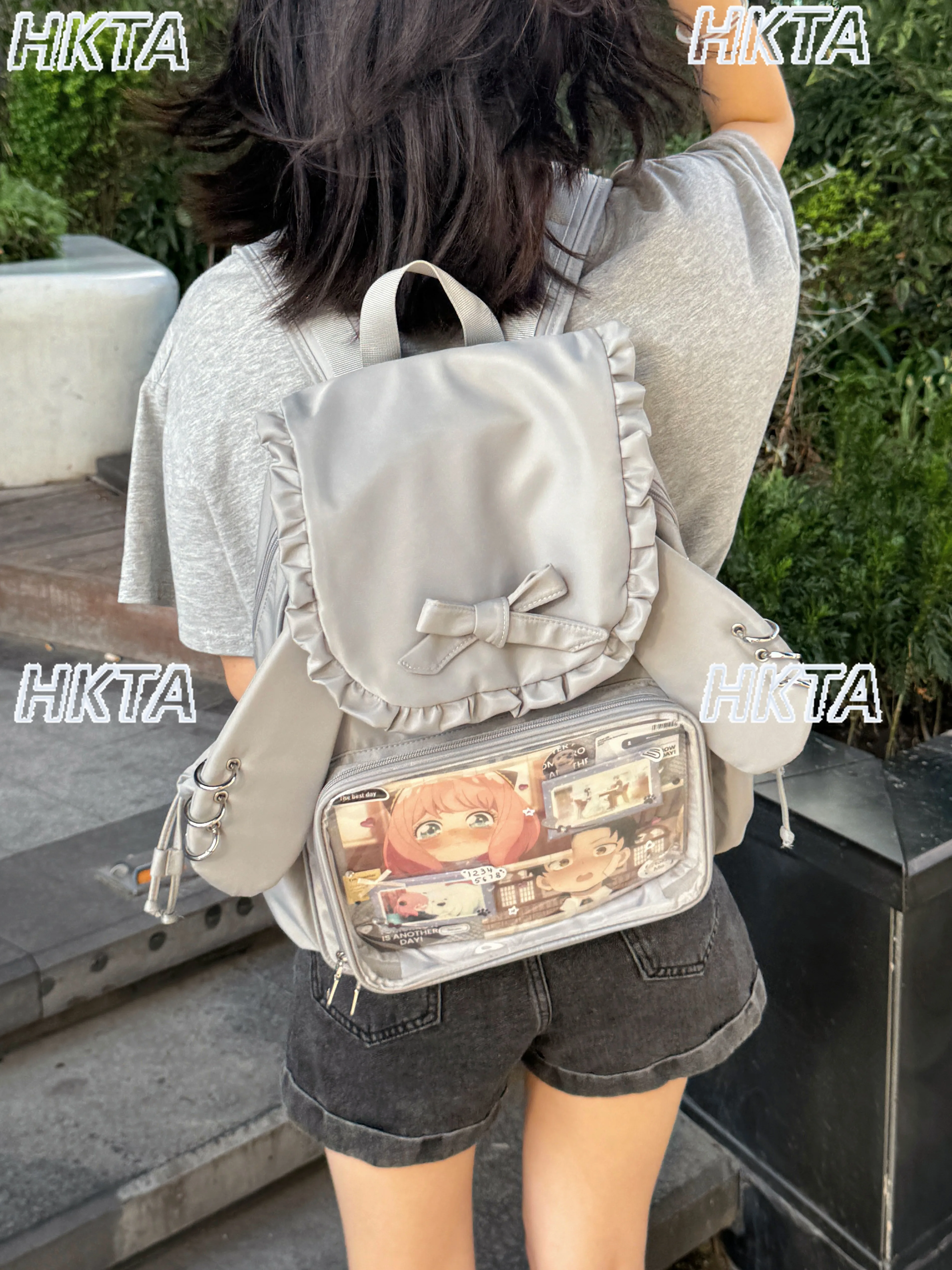 Japanese Cute Cartoon Bow Fungus Edge Large Capacity Backpack Bag Women Shoulder College Casual Lolita Schoolbags Pain Bag Girl