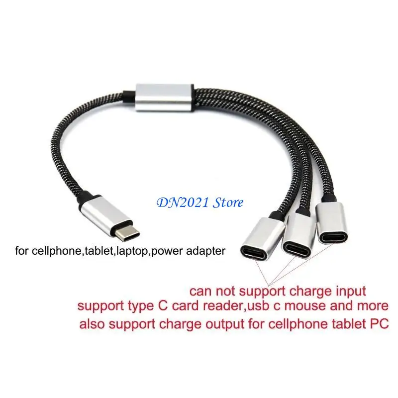 F3KE Portable USB C Male to 3 USB C Female Splitter USB Y Splitter Cable Type C Hub for Type C Devices Gaming Handle