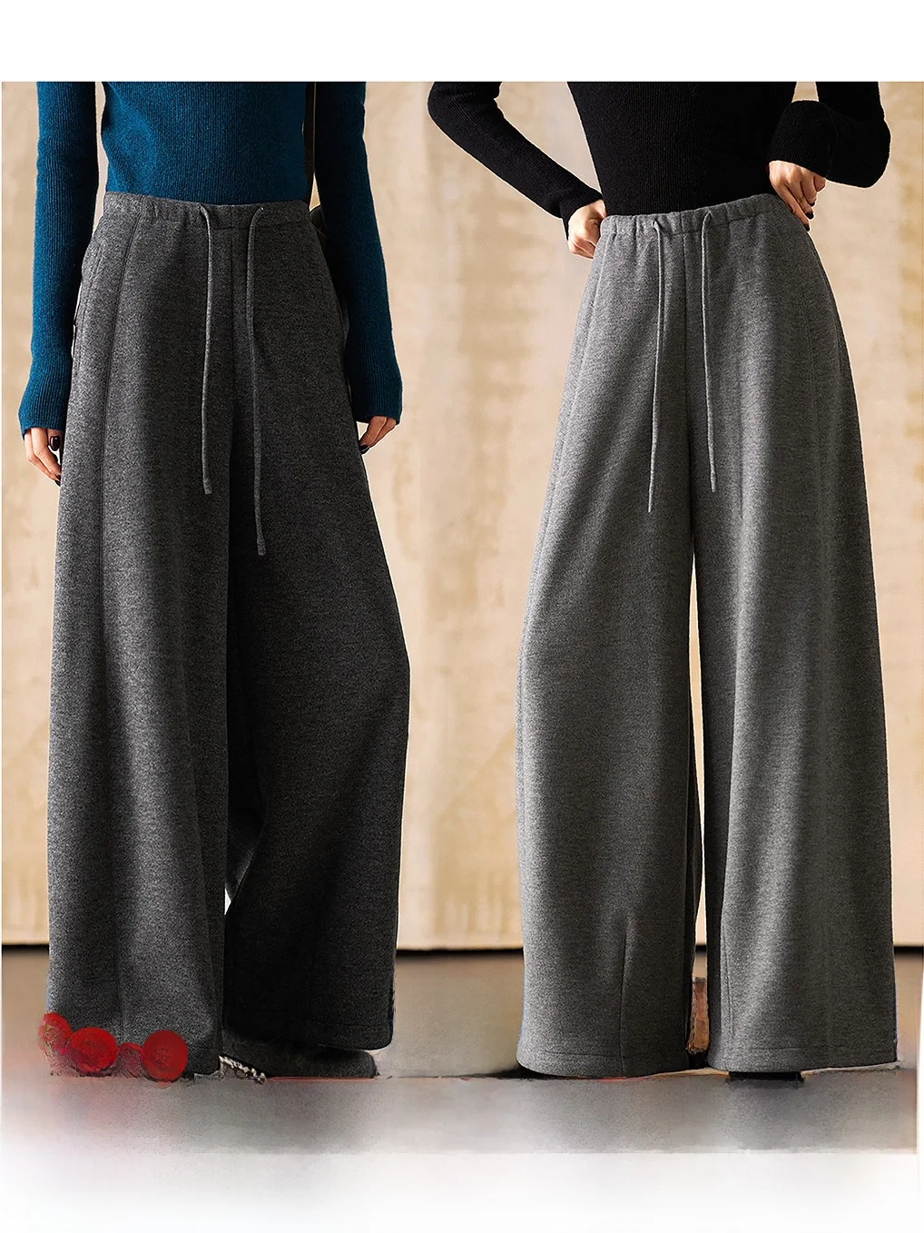 

Ele Wide Leg Pants Silk Camere Casual Loose Women's New Sle High Waist Polyester Fiber Skin-friendly Breathable