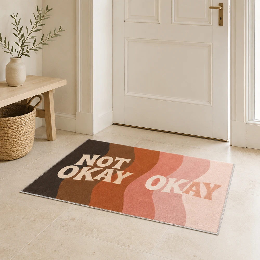 Custom Entrance Rug Okay Not Okay Personalized Name Photo Text Logo Non Slip Indoor Welcome Doormat Apartment Housewarming Gift