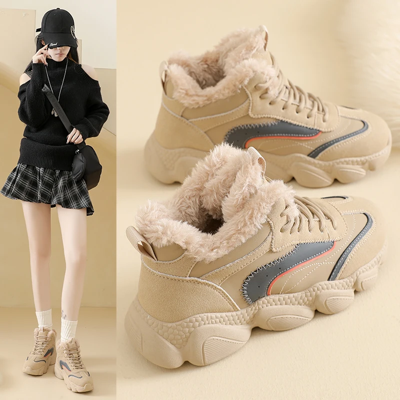 

Autumn Winter Plush Women High Top Sneakers Fashion Comfortable Platform Cotton Shoes Outdoor Non-slip Women's Shoes Botas Mujer