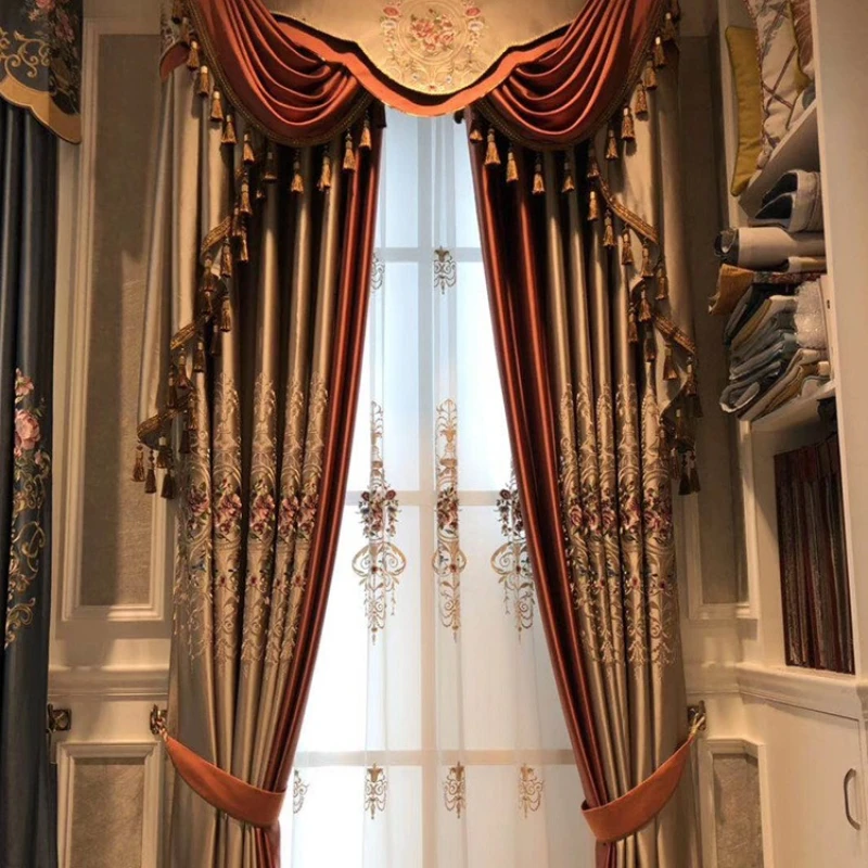 European Luxury Embroidery Blackout Custom Size Decor Curtains for Living Dining Room Bedroom Kitchen Door Thick Elegant Fashion
