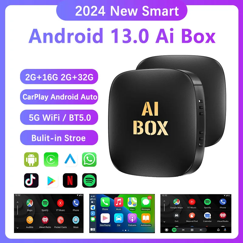 Android 13 Smart CarPlay Ai Box filaire vers sans fil CarPlay sans fil Android Auto pour Netflix pour YouTube GPS 5GWiFi Plug & Play