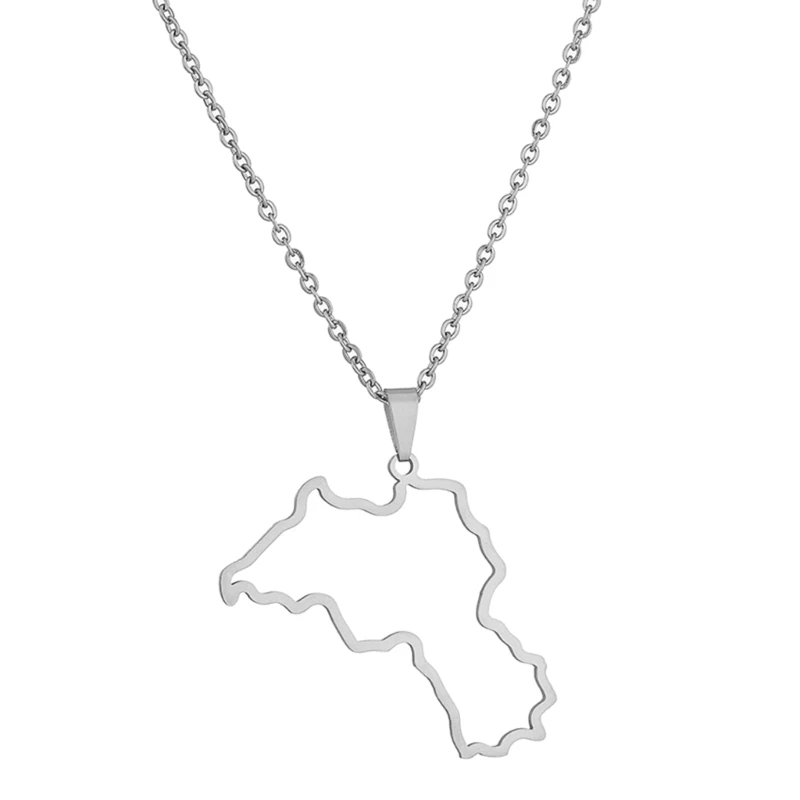 Stainless Steel Kurdistan Map Pendant Necklace for Couple Ethnic Jewelry Valentines Women Men Unisex Charm Gift