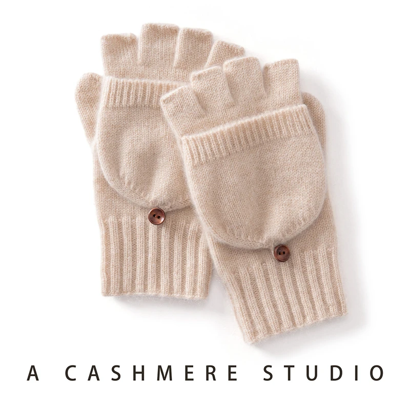 Outdoor Winter Half Finger Gloves Thickened Touchscreen Gloves 100% Goat Cashmere Warm Flip Cover Gloves For Women Men