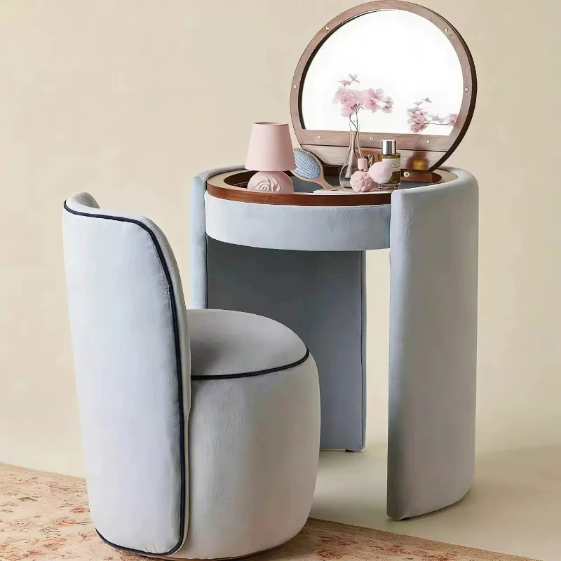 Blue Shelves Vanity Makeup Desk Stool Elegant Chest Round Dressing Table Kawaii Space Saving Schminktisch Home Furniture