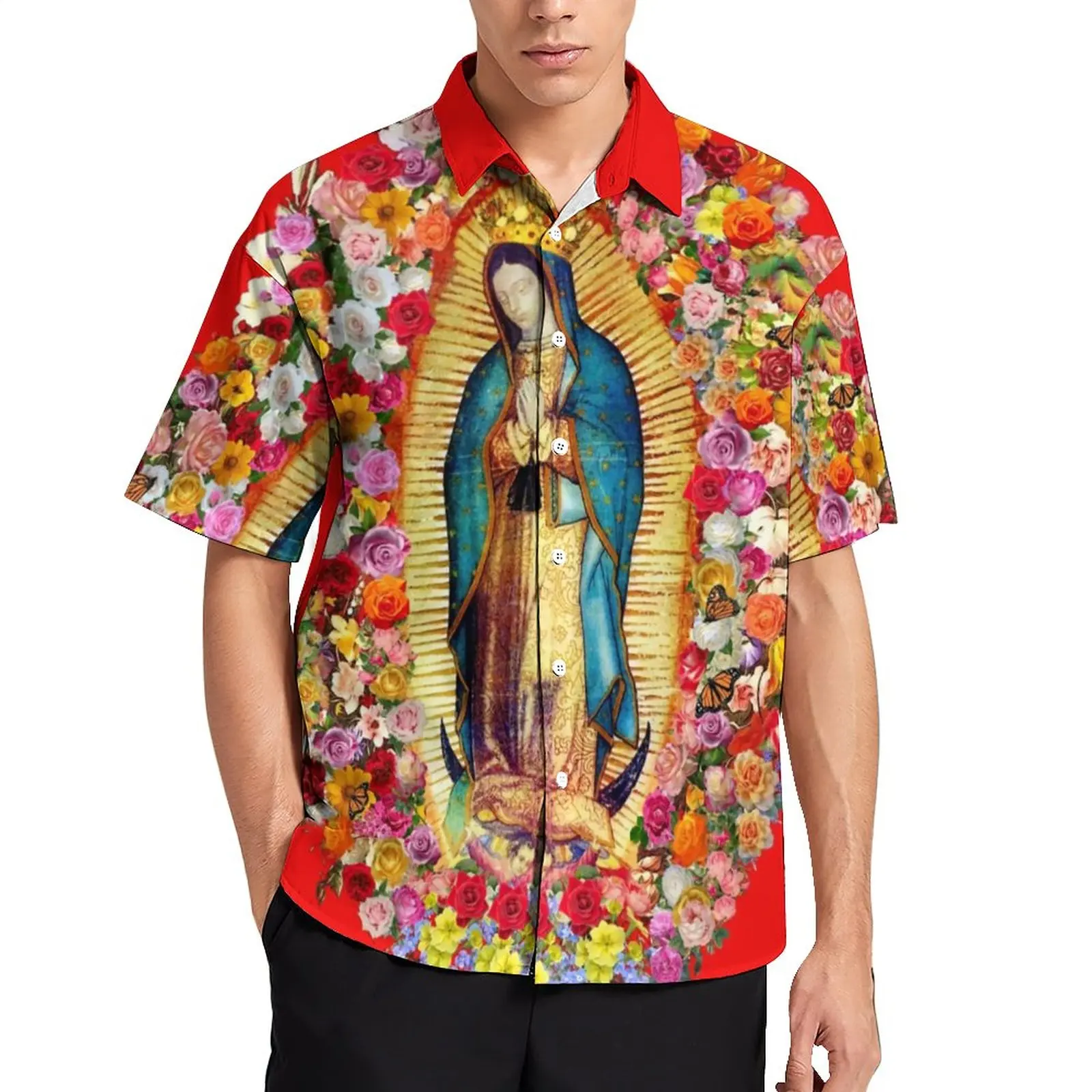 Mary God Jesus Hawalian Shirt Voor Man Strand Maagd Casual Regenboog Met Korte Mouwen Stijlvolle Oversized Christendom Uitverkoop