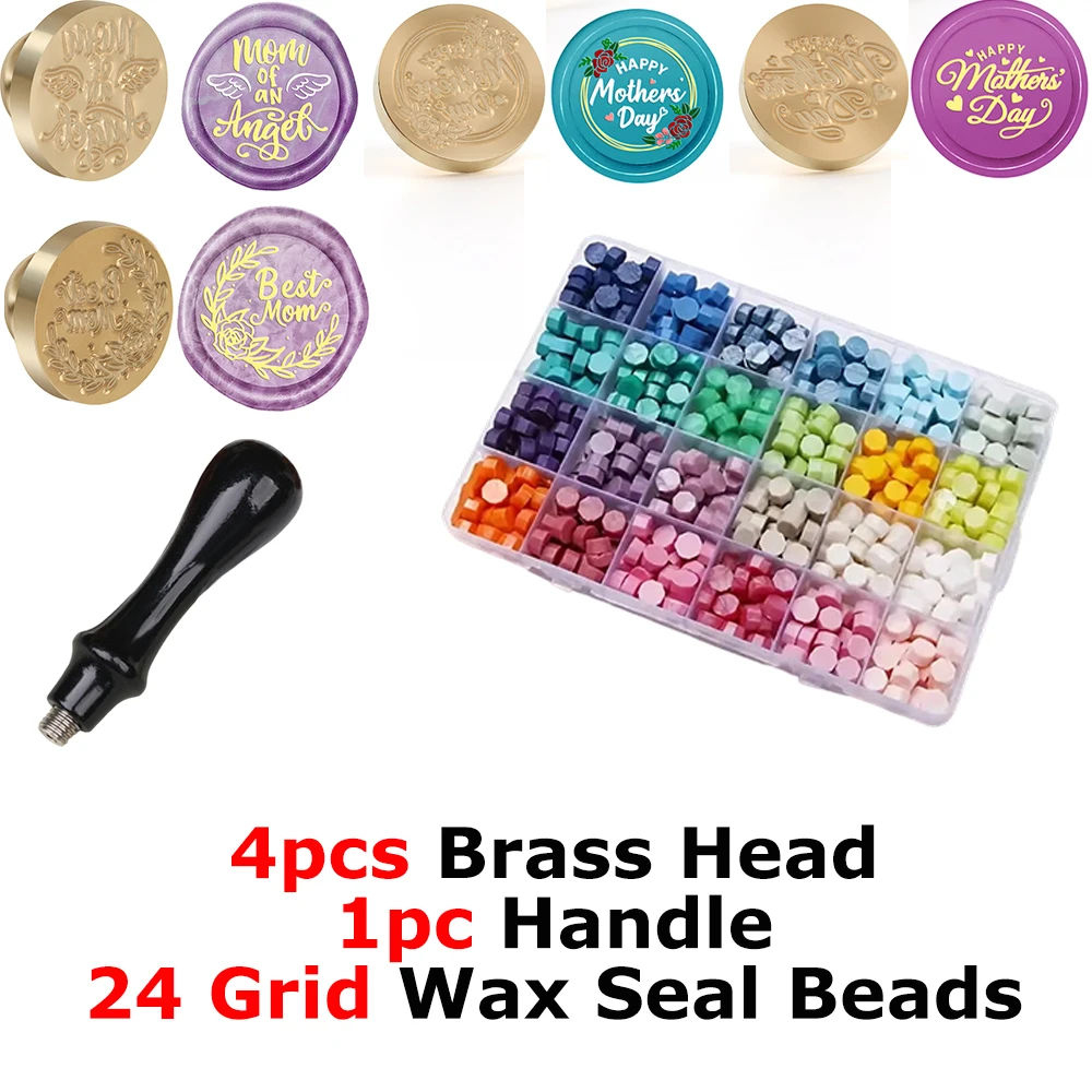 Happy Mother's Day Wax Seal Stamp Set Kit Wax Seal Stamp with Handle Sealing Wax Beads For DIY Invitation Envelope Gift Wrapping view 3