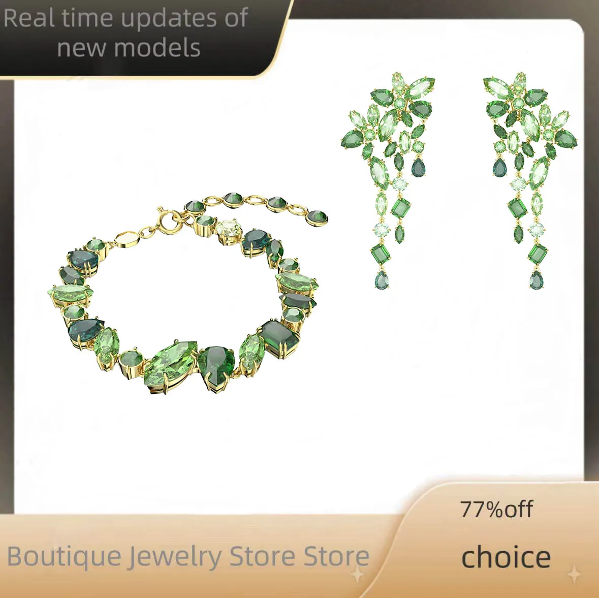 

2025 Luxury Green Zircon Bracelet Earrings, Leaf Flower Clan Styling, Unisex, Daily Dressing, Party Essential - Anniversary Gift