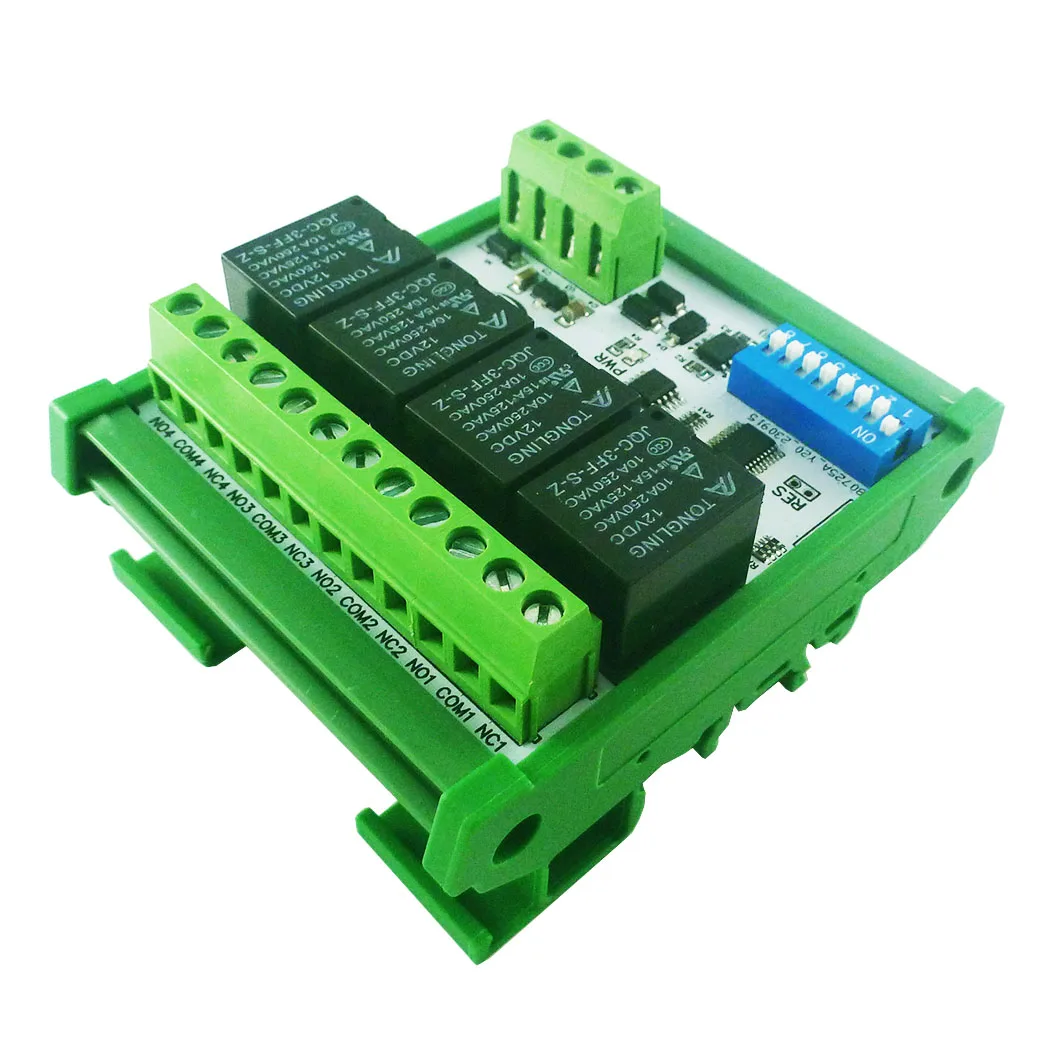 The DIP Switch Set Parameters of Industrial Grade 4DO RS485 Relay Module Modbus RTU PLC IO Expanding Board RYR404A DC 12V 24V