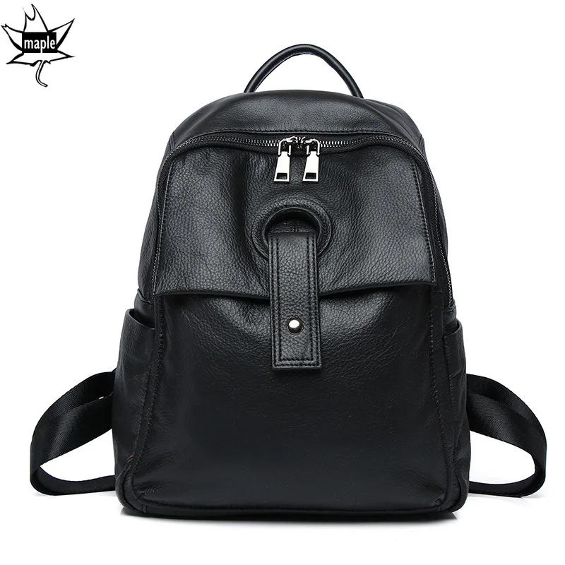 New Classic Fashion Genuine Leather Travel Women Backpack Leisure College Teenager Girls School Backpack Soft Cowskin Daypack