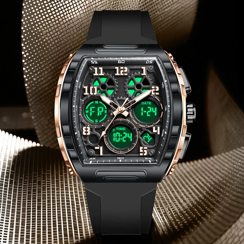 LIGE FOXBOX Brand's Electronic Man Watch Digital Fashion Trend Multifunctional Clock Silicone Waterproof Week Date Men's Watches