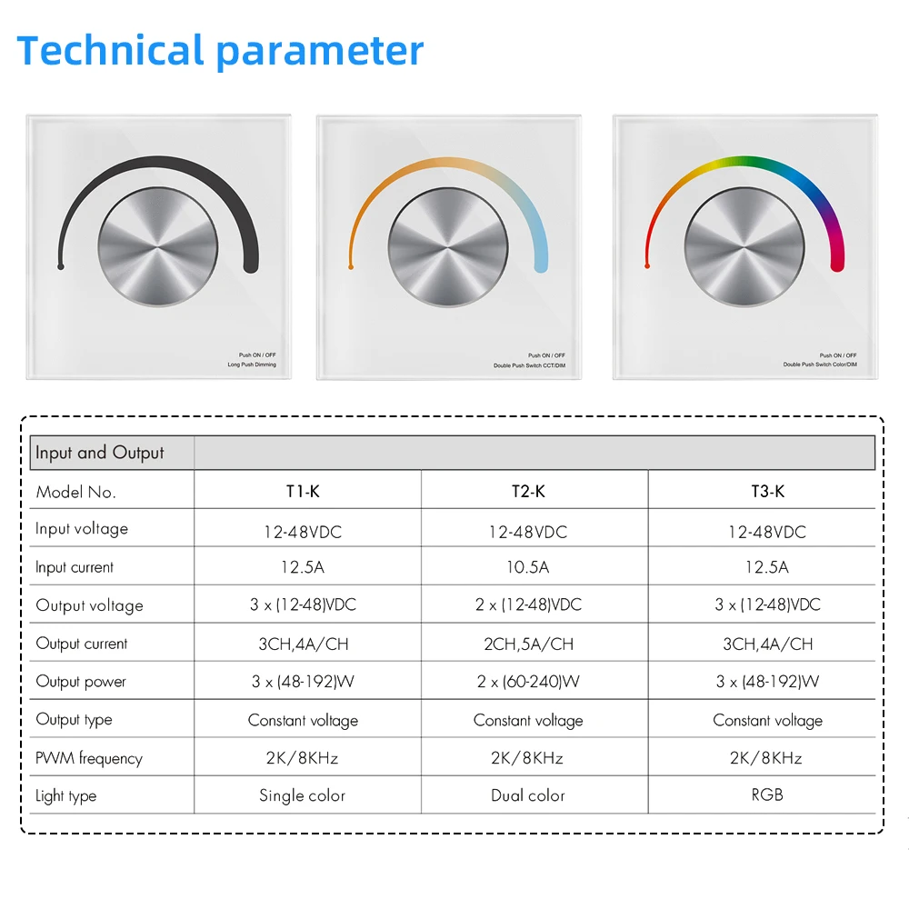DC12V 24V T1-K/T2-K/T3-K distant Tactile Panneau En Verre DIM/CCT/RGB LED Contrôleur pour couleur unique/couleur température/RGB led bande