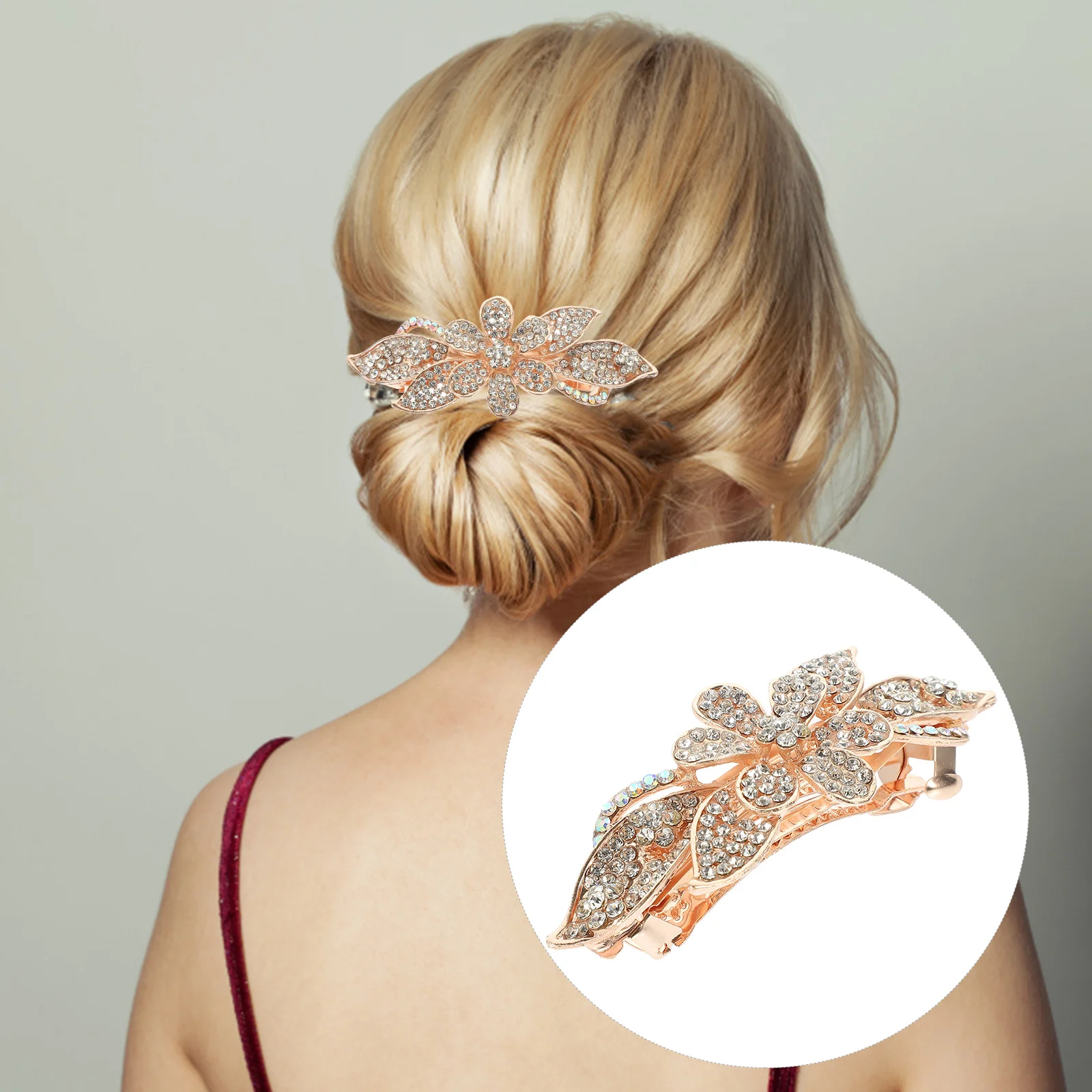 Diadema con horquillas con diamantes de imitación para mujer, coleta grande en la parte posterior de la primavera, Clip superior, accesorios de flores (rosa), pasadores Miss Pins para