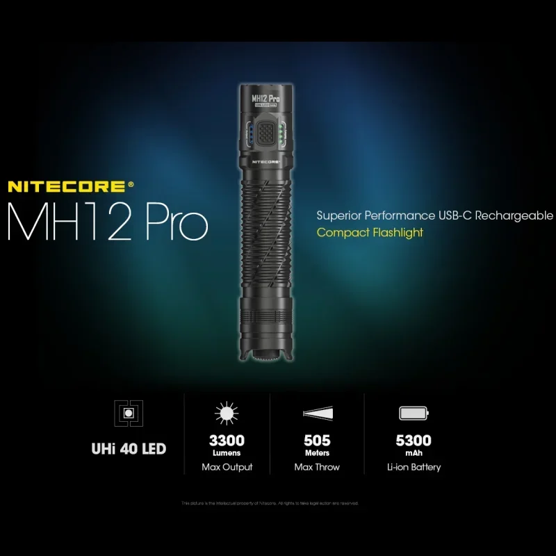 ไฟฉาย MH12ชาร์จได้ Nitecore Pro 3300ลูเมนรวมแบตเตอรี่21700 5300mAh