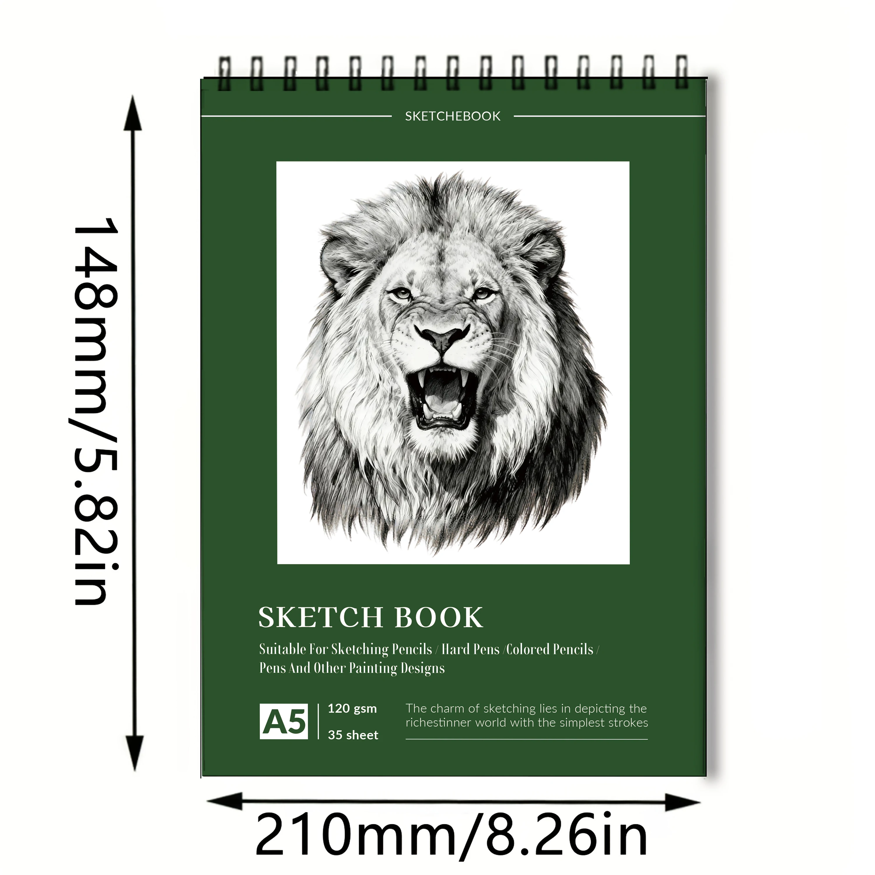 

Альбом для рисования на спирали формата А5, обложка с изображением льва, 35 листов (бумага 120 г/м², без кислот), идеально подходит для карандаша и угольного рисования