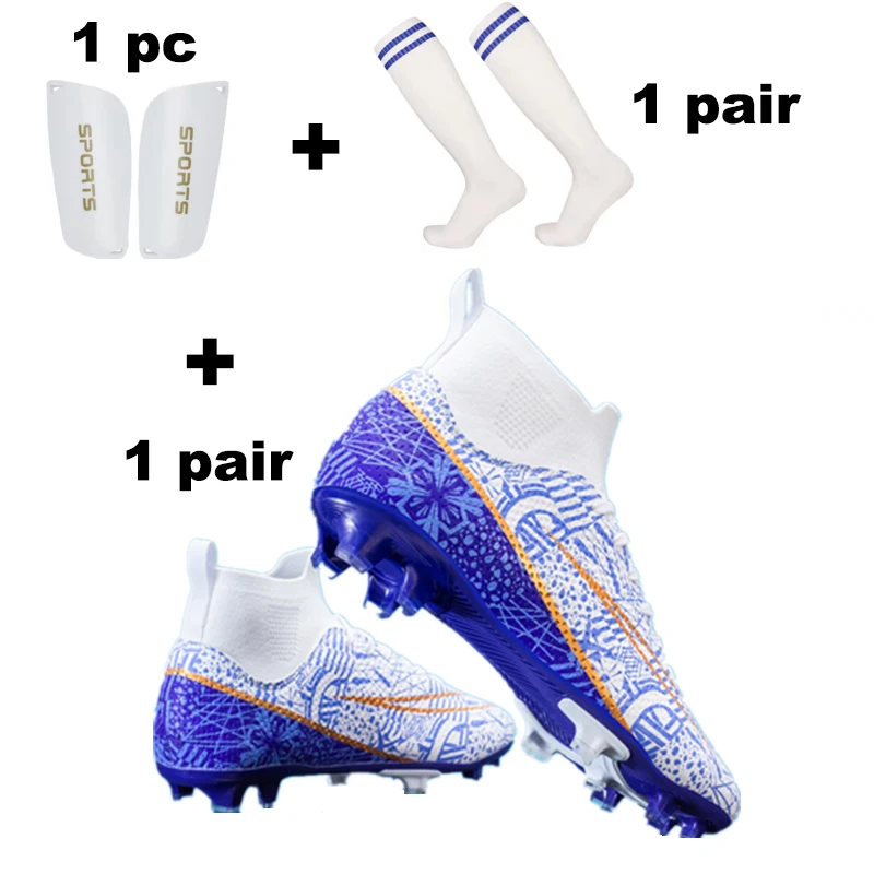 Big Promotion Men's Soccer Shoes FG/TF Soccer Shin Guards Socks Training Non-slip Cleat Football Boots Sneakers Women Size 38-45