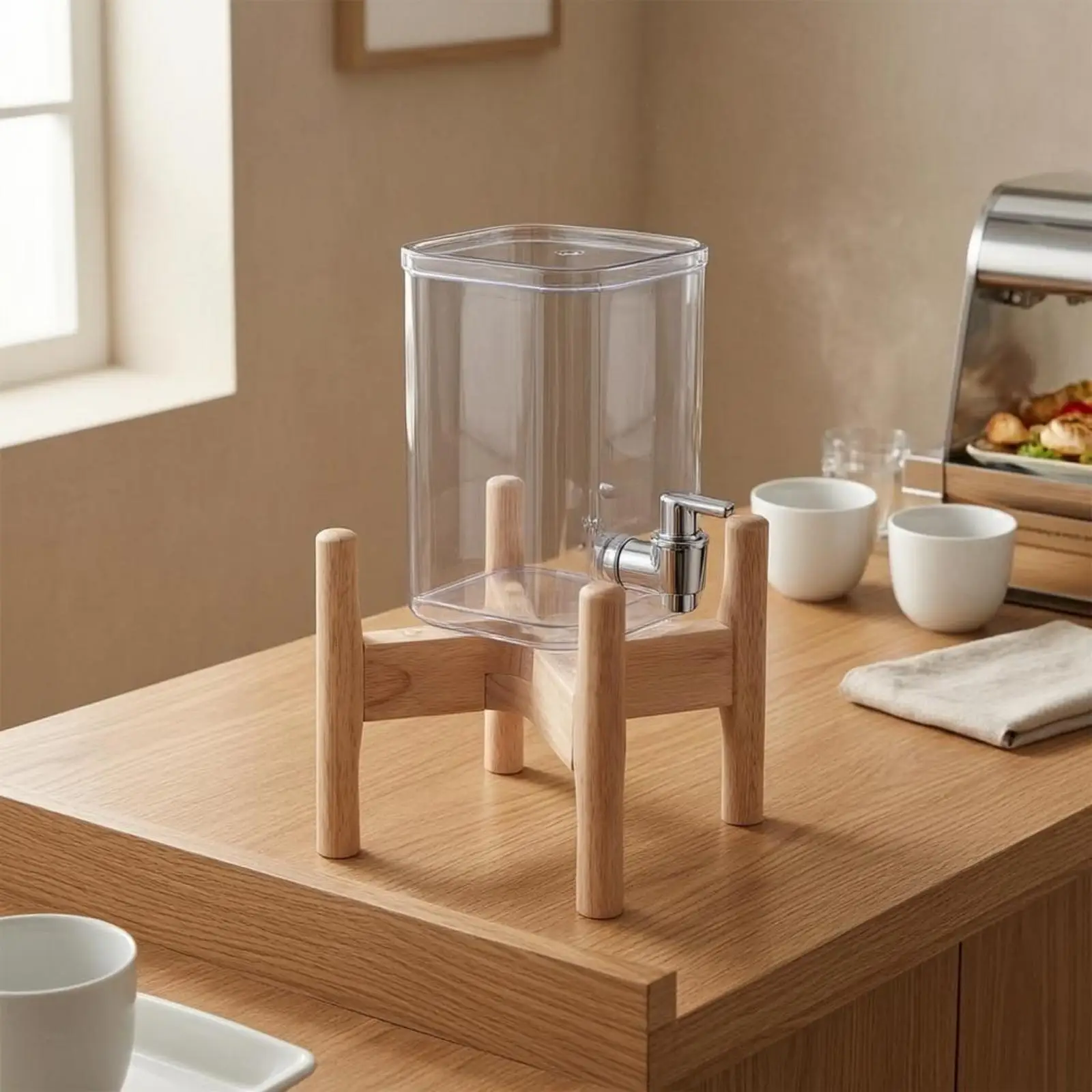 Elevated Drink Dispenser Holder Wood Base for Party Refreshment Beverage Serving Rack