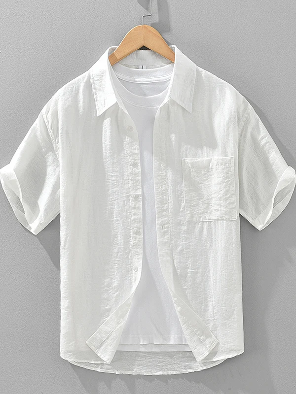 

Летняя модная мужская рубашка Rylee из хлопка и льна с коротким рукавом, белая, повседневная, удобная, молодежная, трендовая, дышащая, свободного кроя