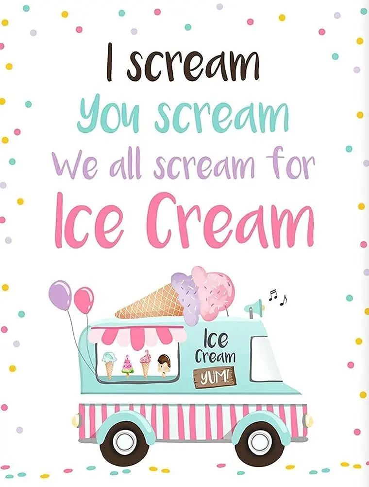 Ice Cream Sign I Scream You Scream We All Scream for Ice Cream Birthday Party Sign Ice Cream Social Vintage 8x12 Inch Tin Sign H