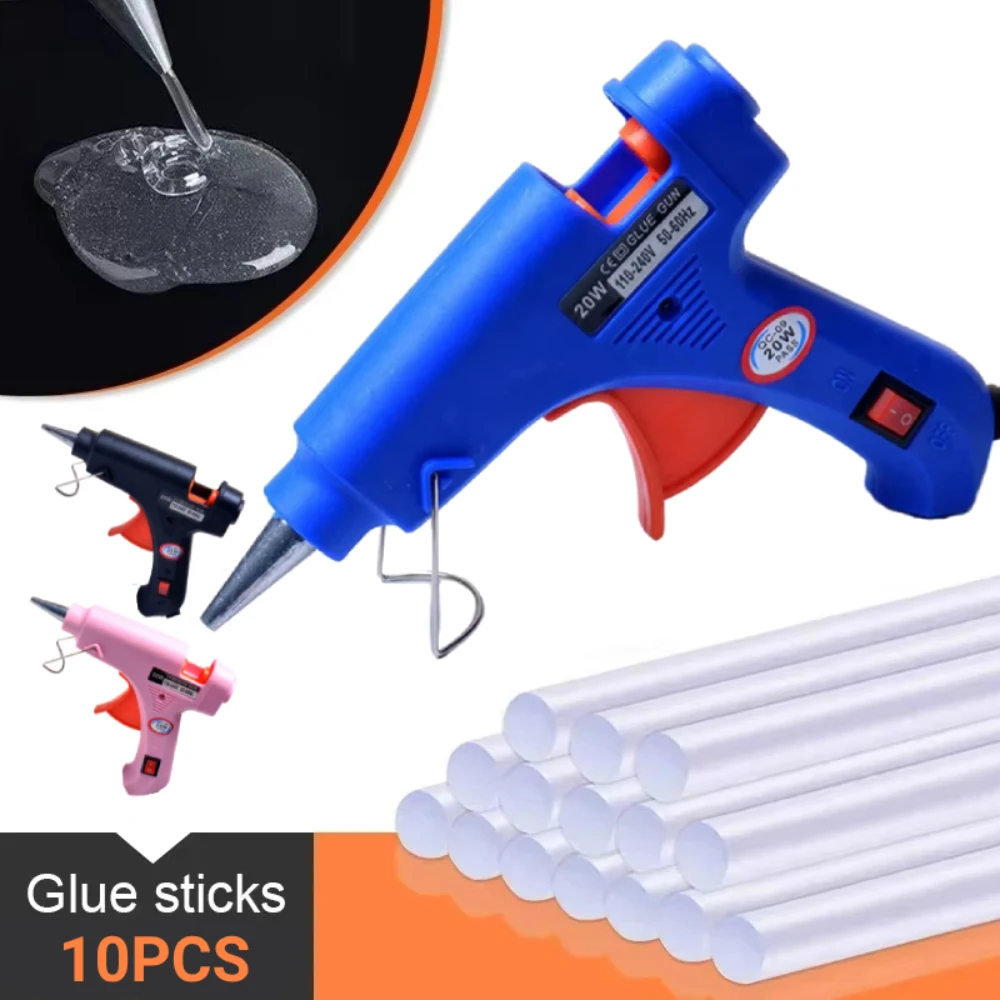 20W Hot Melt Glue Gun with 10 Glue Sticks DIY Mini Household Industrial Guns for School Crafts DIY Arts and Quick Home Repairs