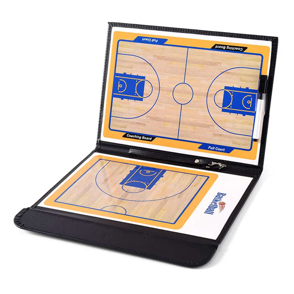 Magnetic Basketball Coaching Board Two Sided Reusable Dry Erase Clipboard PU Cover Double Court Diagram Marker Pen